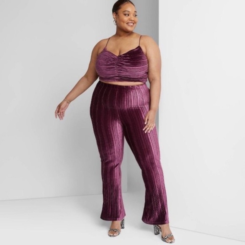 Wild Fable Purple Velvet High Rise Ribbed Flare Pants